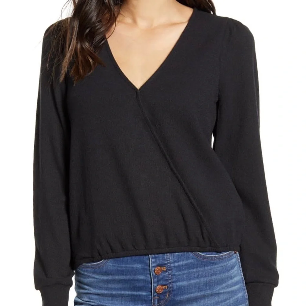 Madewell Puff Sleeve Faux Wrap Top - XXS